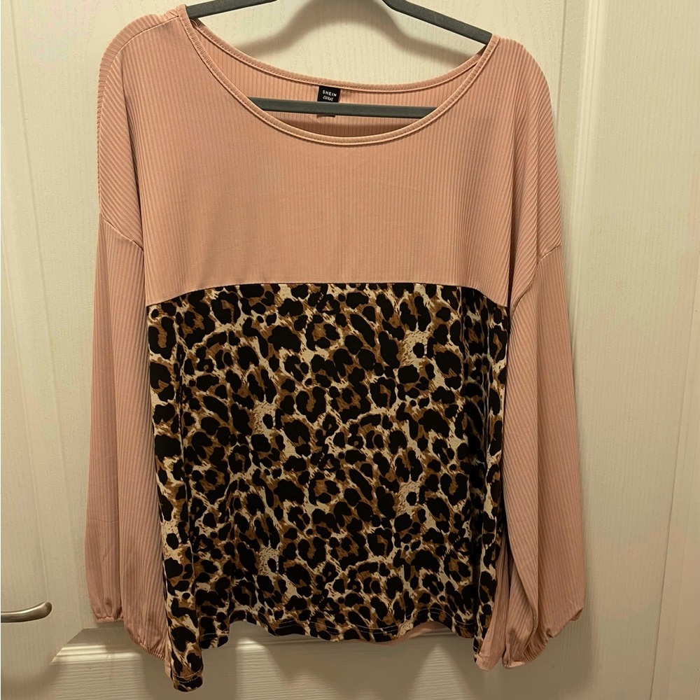 Zara Pink and Leopard Print Long Sleeve Top